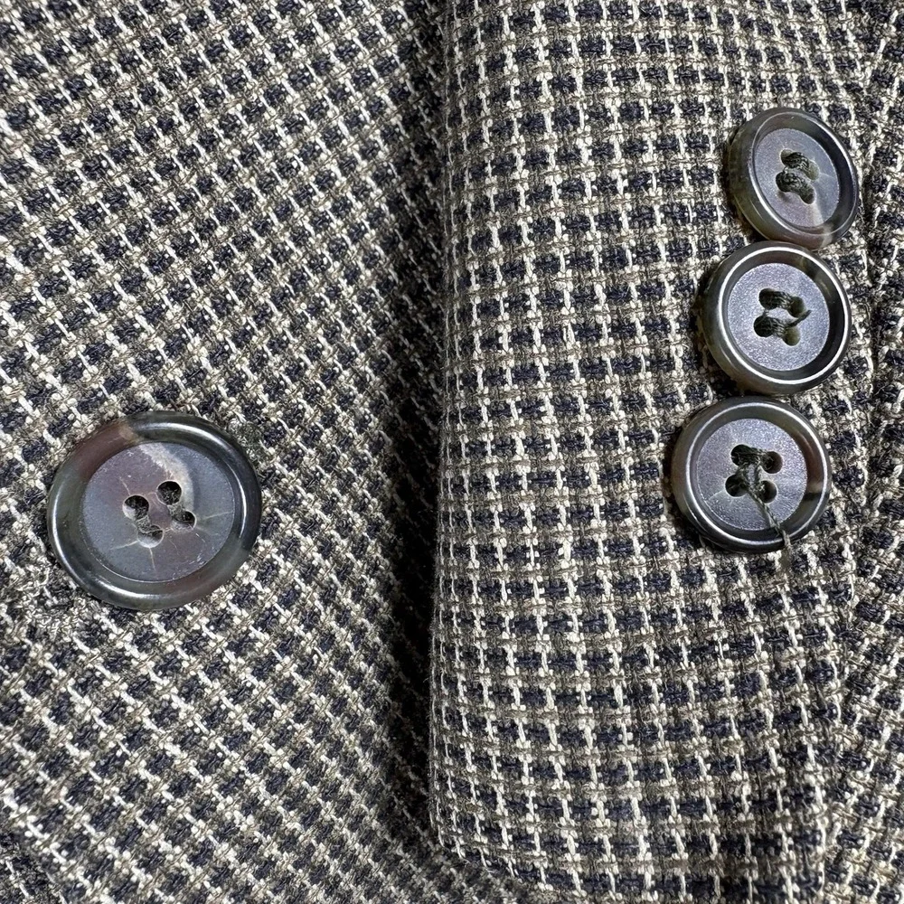 Versini Men's 46R Brown 100% Silk Microcheck Two Button Jacket Sport Coat Blazer